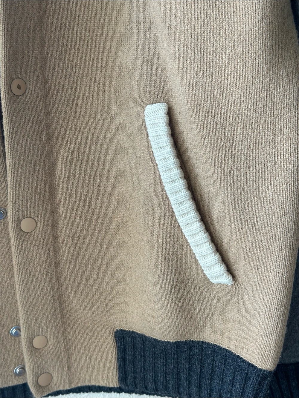 Lacoste L!VE Wool Varsity Men’s Cardigan Jacket - Tan & Gray - Picture 6 of 9